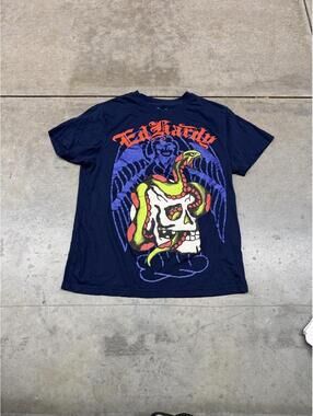 vintage ed hardy skull eagle navy blue shirt size medium